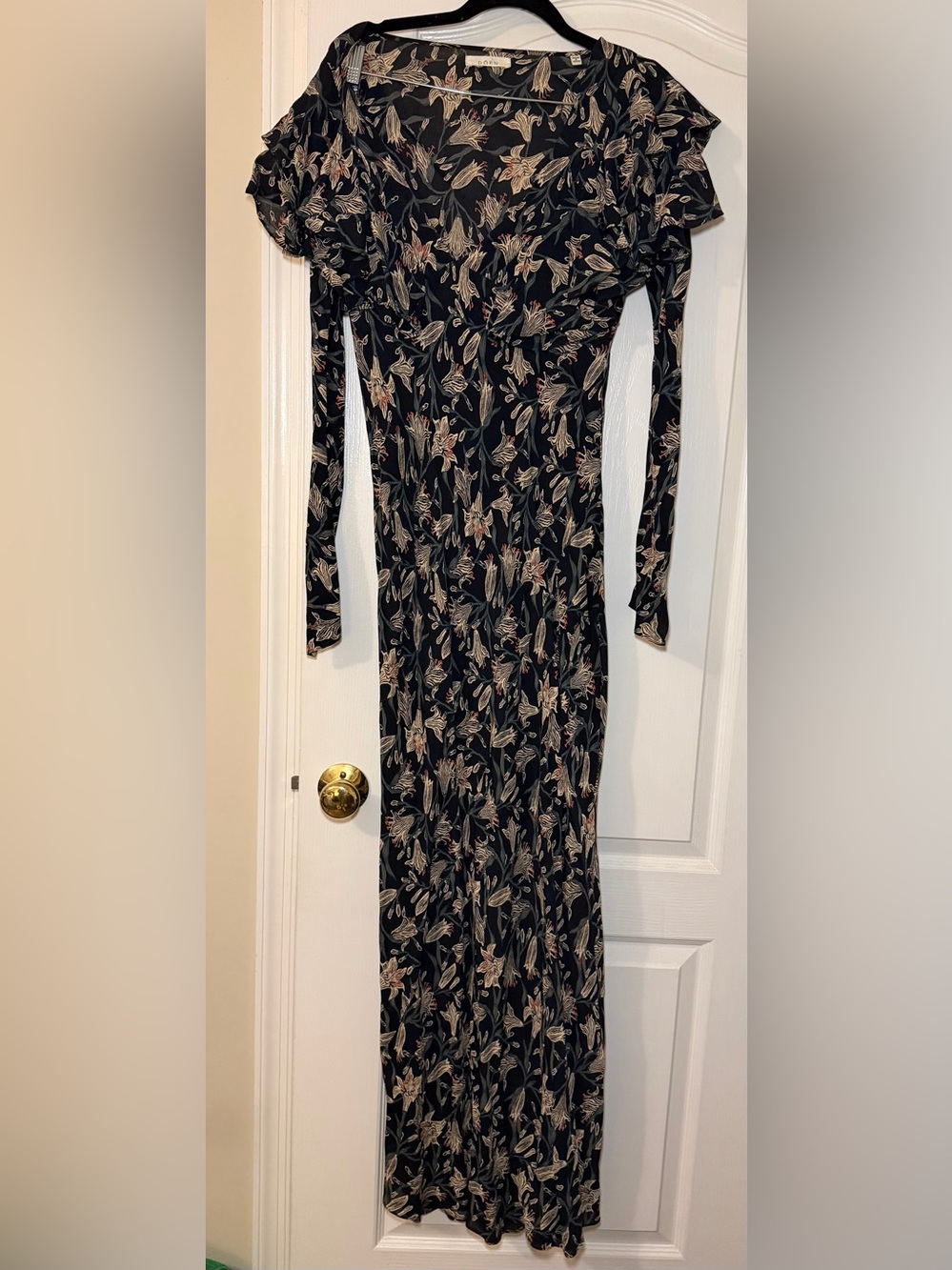 DOEN “Whistler” Floral Long Sleeve Black Lillium Maxi Dress